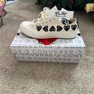 Converse Cream and Black Sneakers with Heart Design